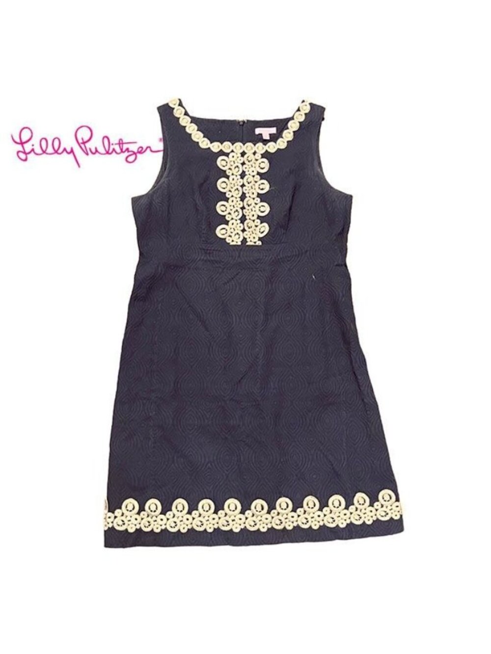 LILLY PULITZER Adelson Navy & Gold Jacquard Shift Dress, size 14